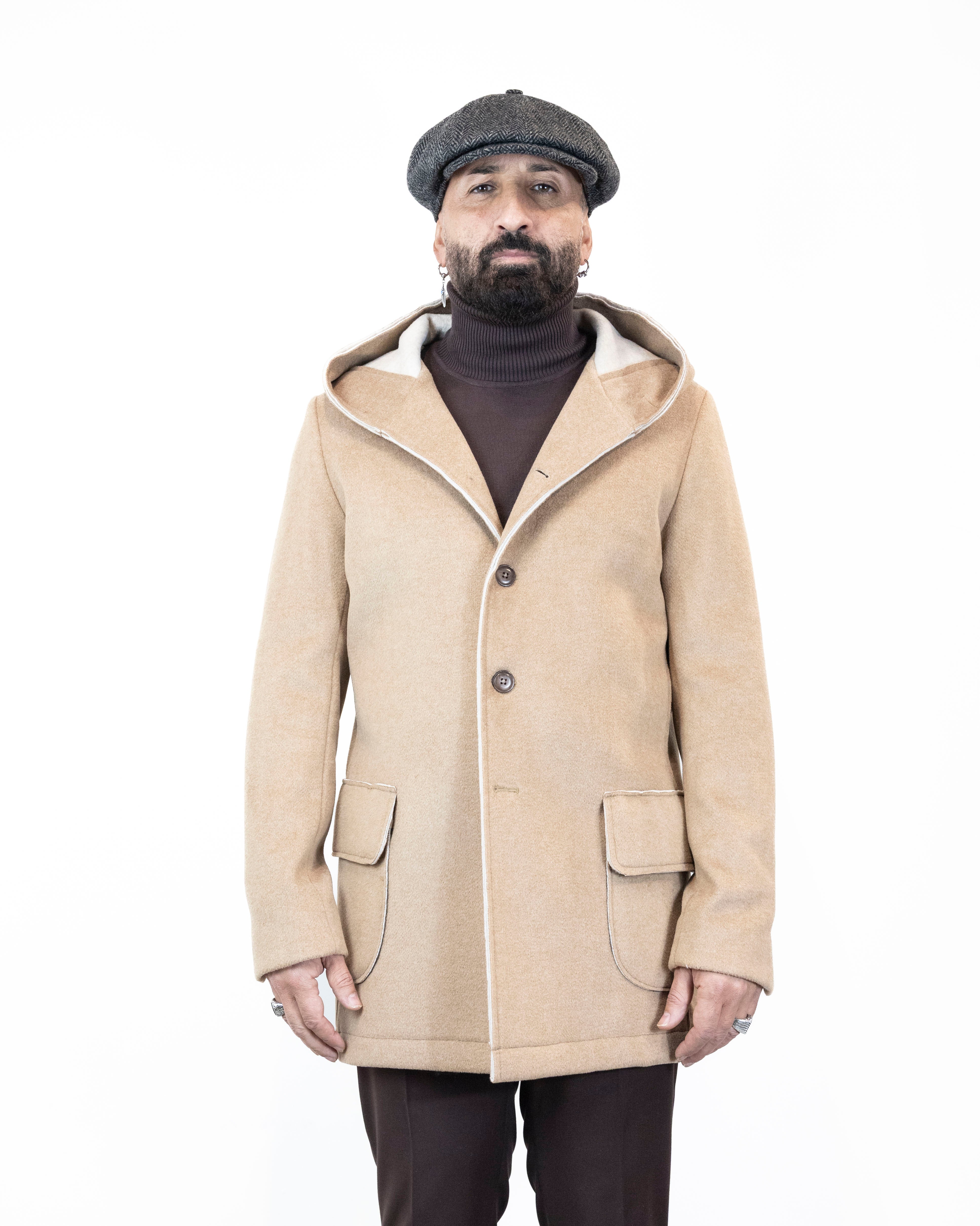 Cappotto monopetto con cappuccio