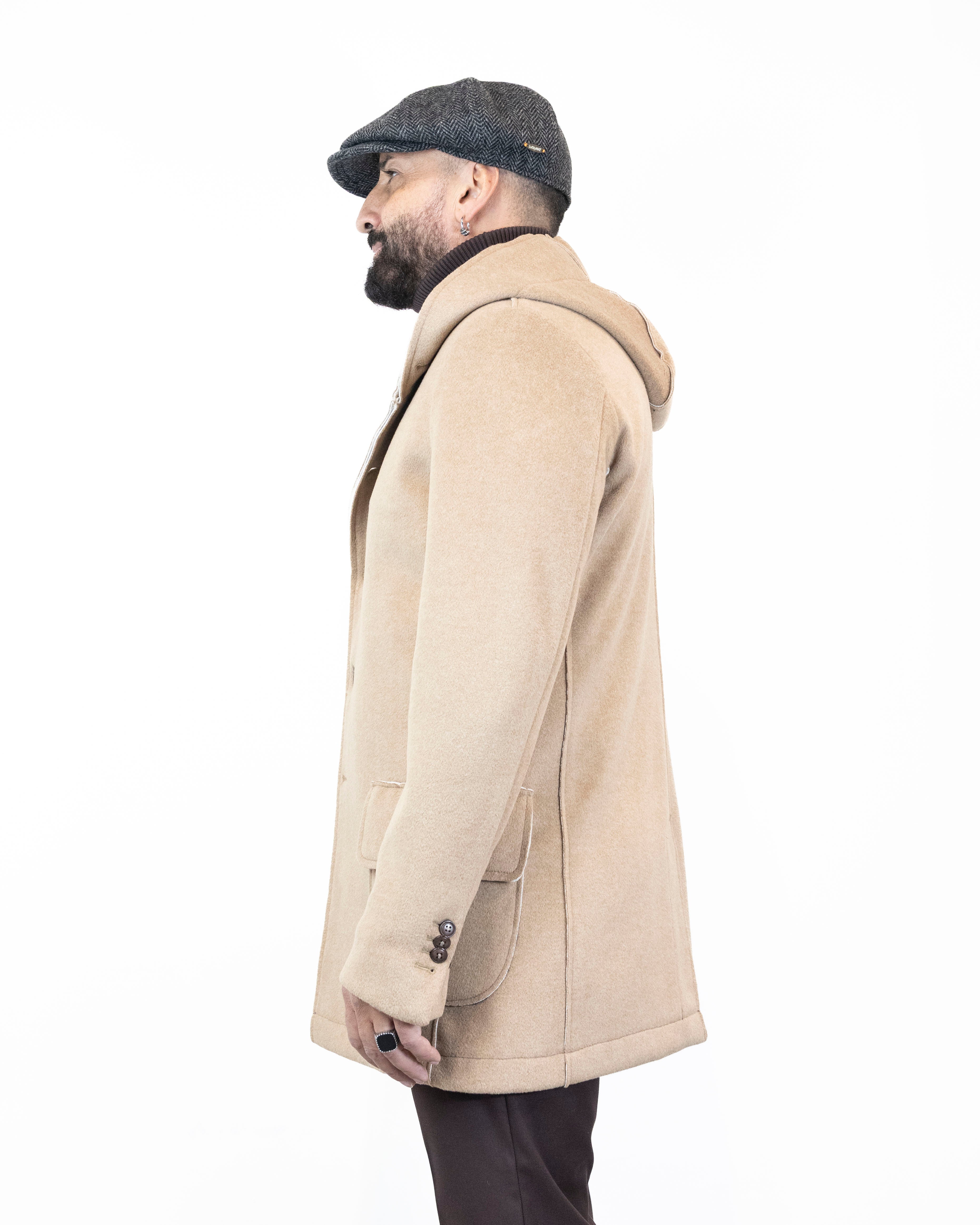 Cappotto monopetto con cappuccio