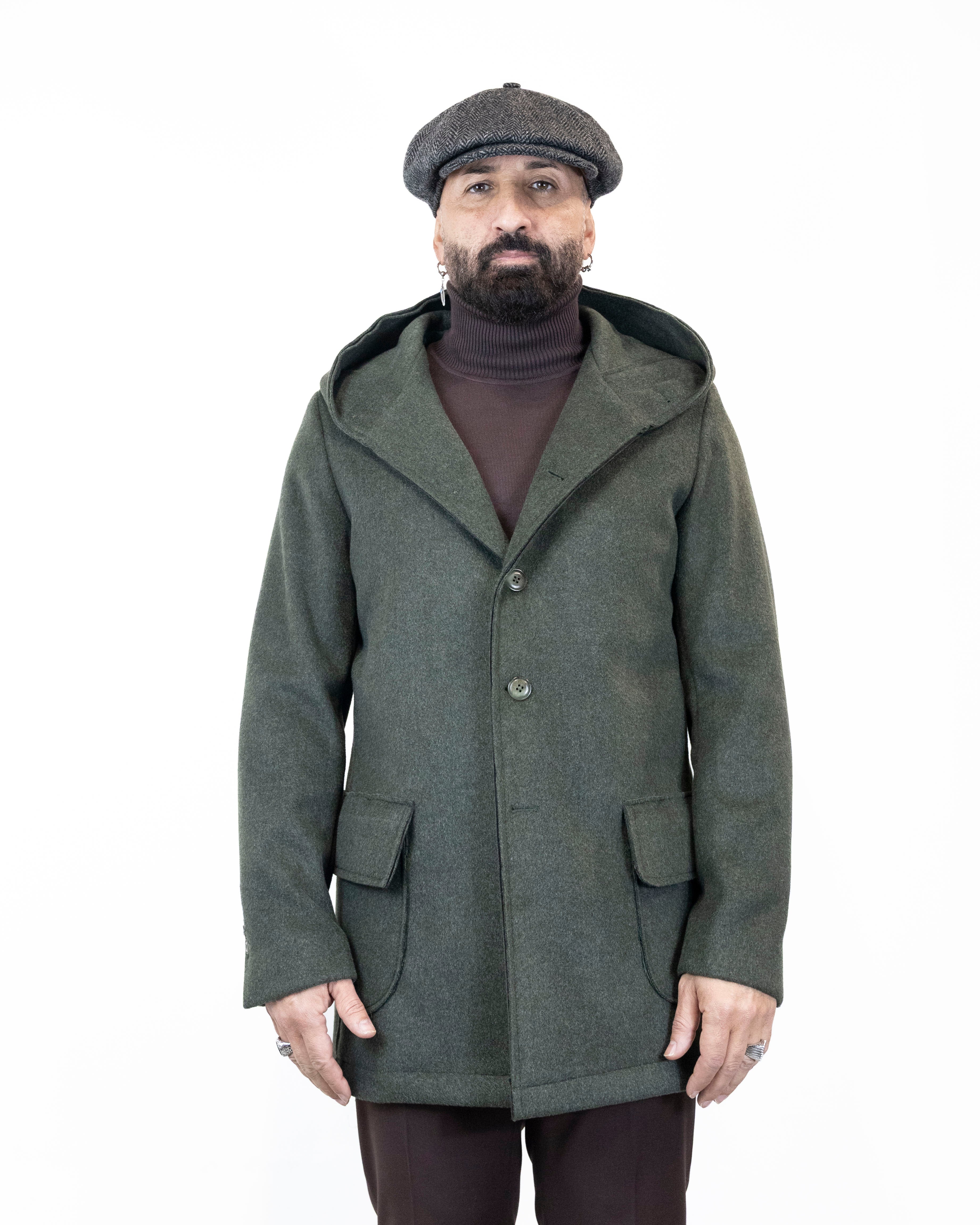 Cappotto monopetto con cappuccio