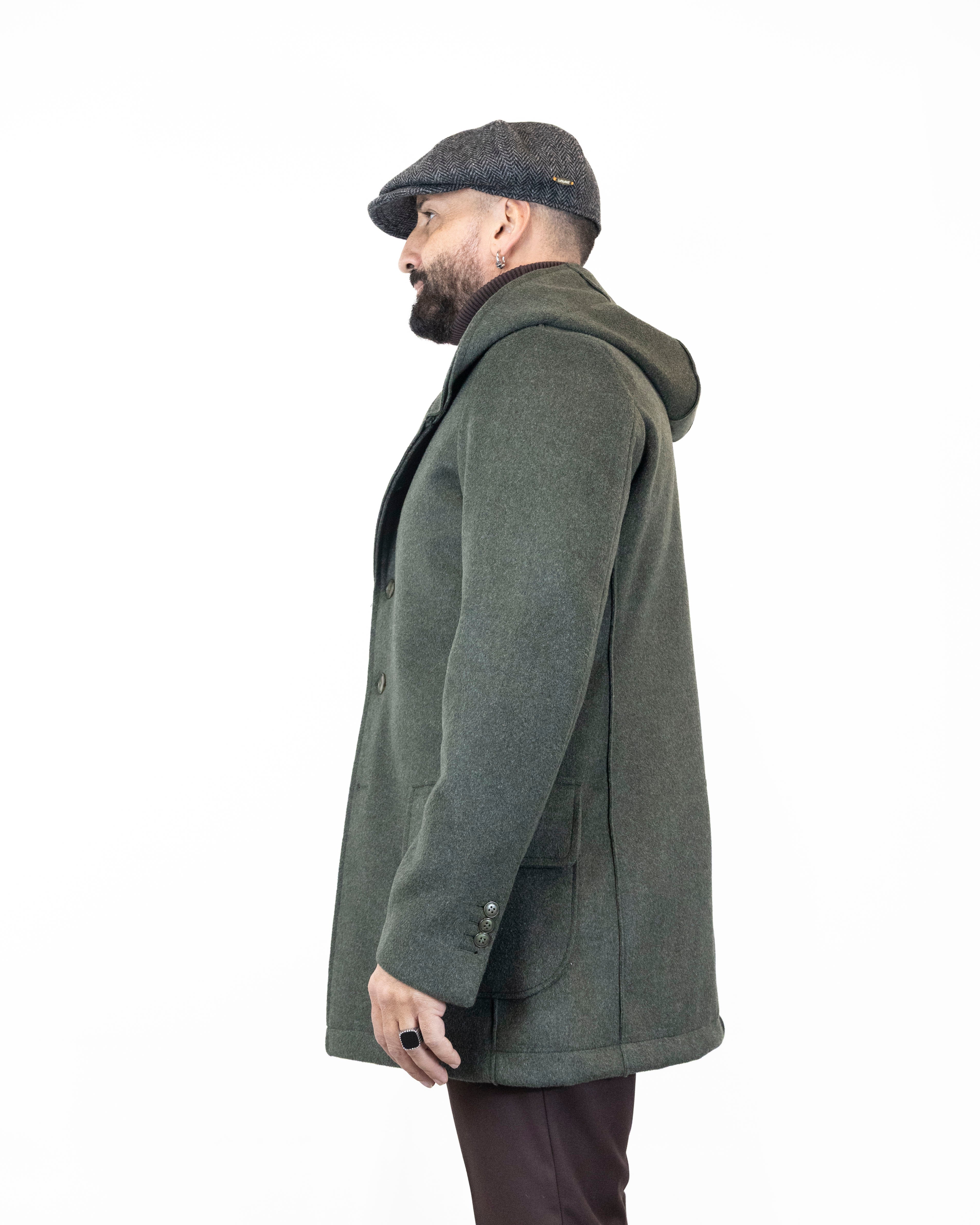 Cappotto monopetto con cappuccio